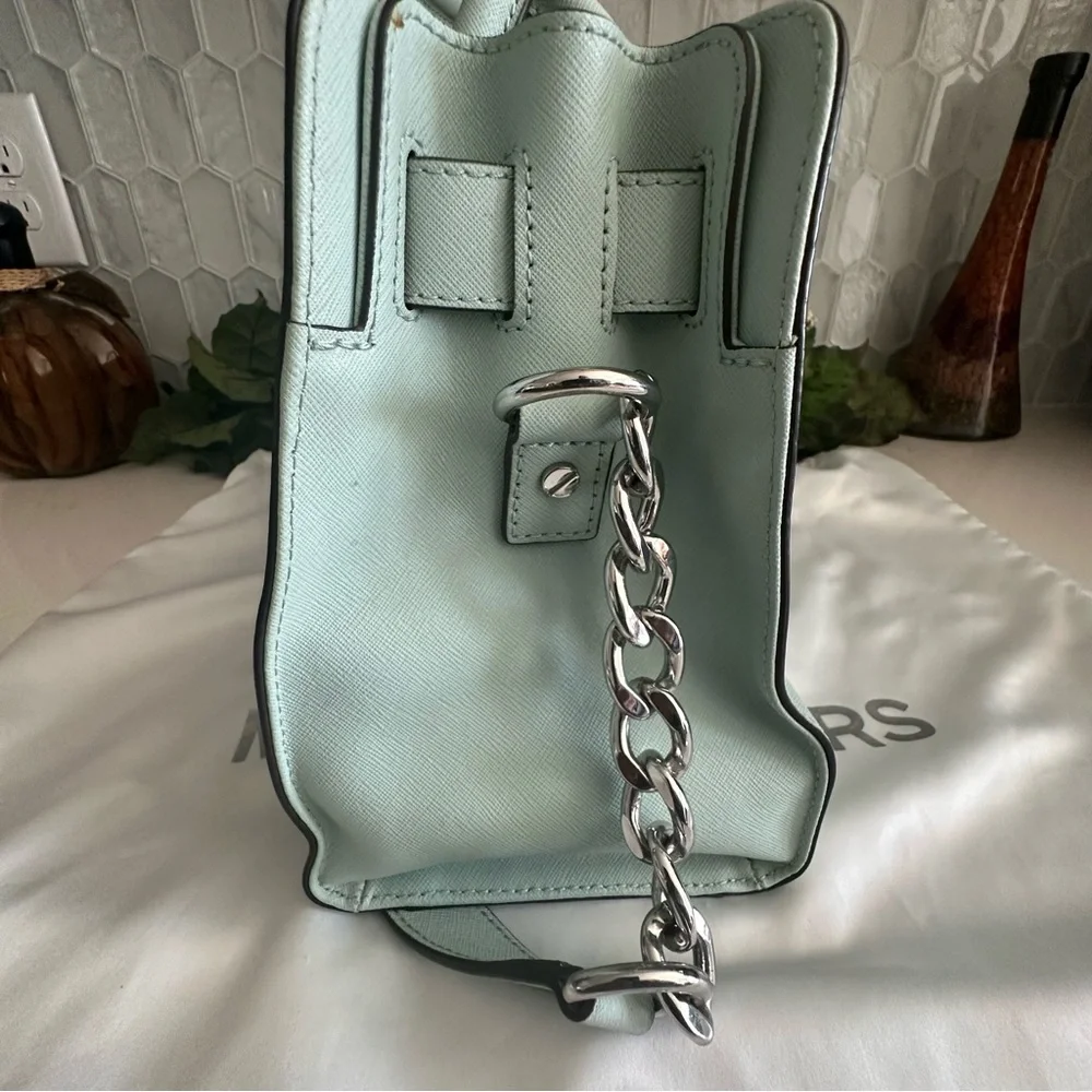 Michael Kors Mint Green Leather Satchel With Silver-Tone Hardware & Dust Bag - Picture 13 of 14